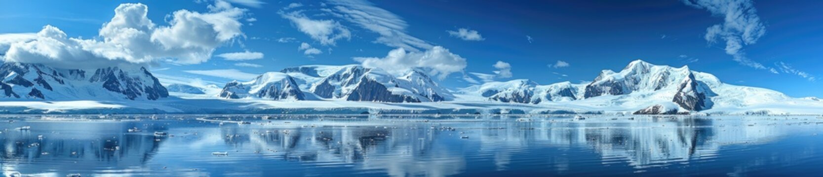 Snowy Mountain Range Reflecting on a Calm Antarctic Water