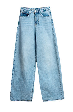 Fashion trendy women's jeans isolated on white.Baggy, white leg jeans.