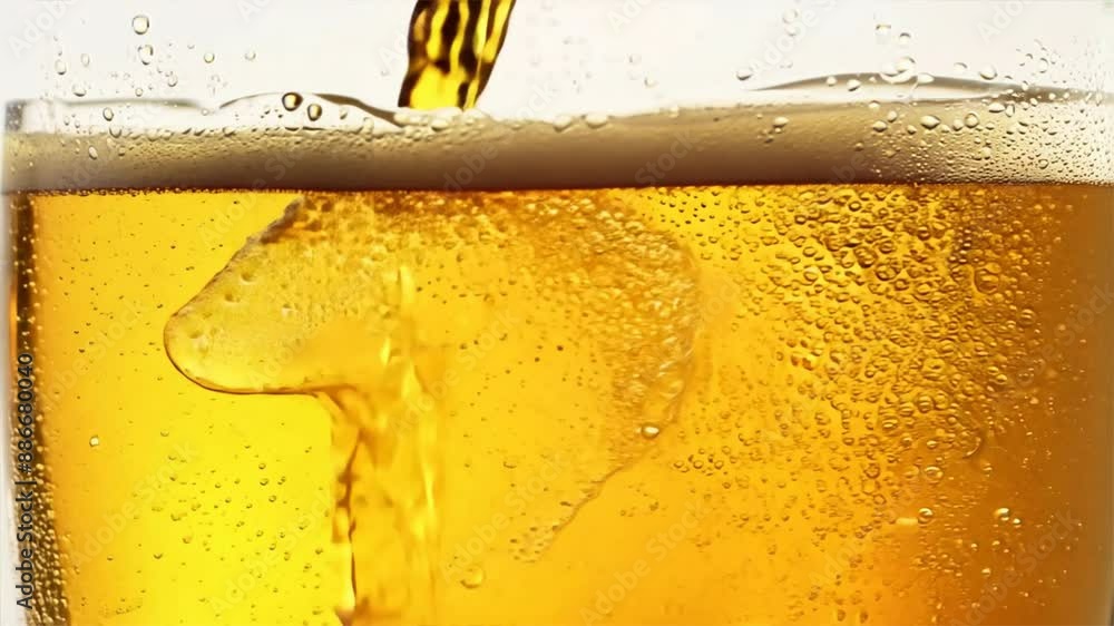 Poster pouring beer with bubble froth in glass for background on front view wave curve shape texture foam