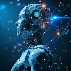 Fototapeta premium AI(Artificial Intelligence)concept,Abstract futuristic digital and technology on dark blue color background.