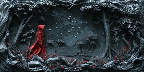 children's fairy tales little red riding hood, 3d dark art
