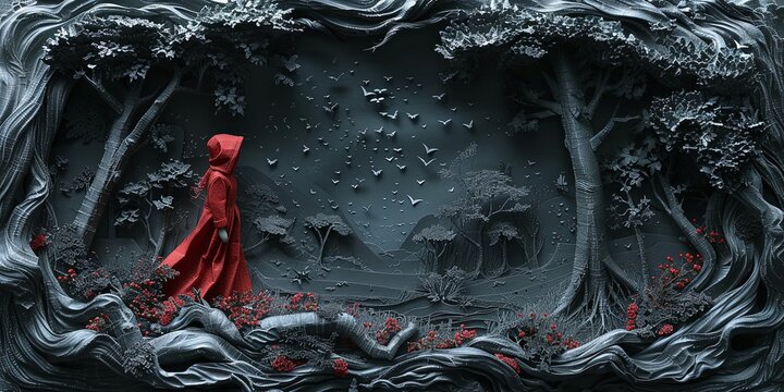 children's fairy tales little red riding hood, 3d dark art
