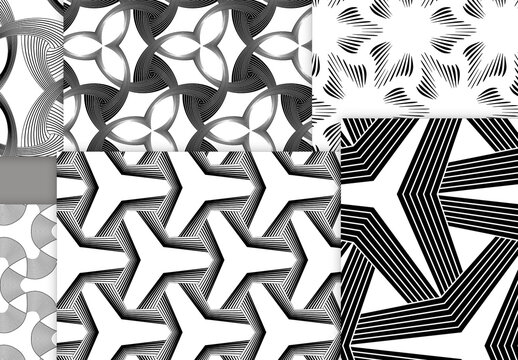 Seamless Pattern Collection with Simple Black and White Geometric Shapes
