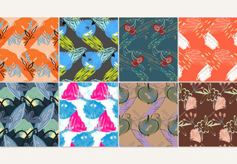 Seamless Pattern Collection with Floral Hand Dawn Doodles