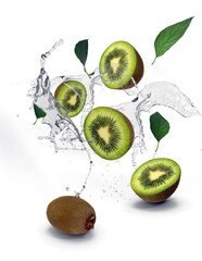 falling kiwi fruit into splash