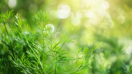 Close up view of fresh dill plant in vegetable garden during summer harvest Selective focus
