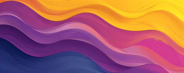 A lively gradient wave background with bold color transitions from yellow to purple, featuring