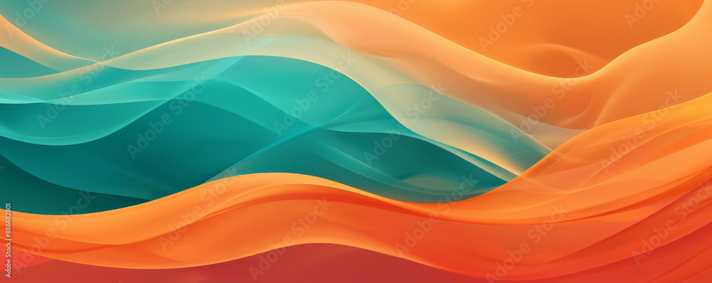 Poster a bright gradient wave pattern featuring smooth, undulating curves transitioning from teal to orange