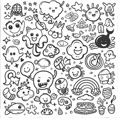 Obraz premium Vector illustration of Doodle cute for kid, Hand drawn set of cute doodles for decoration on white background,Funny Doodle Hand Drawn,Page for coloring.