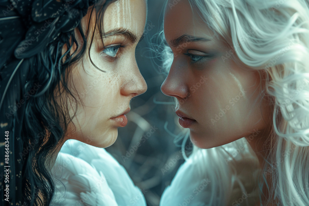 Poster created with generative ai image of two characters positive and negative people