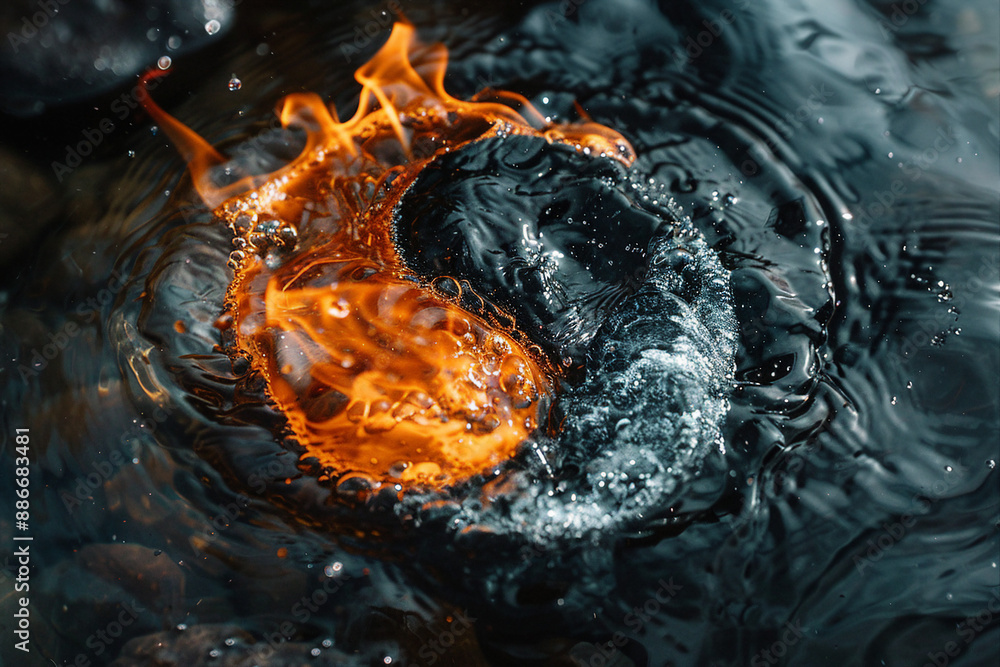 Aufkleber created with generative ai technology image of two natural elements fire and water