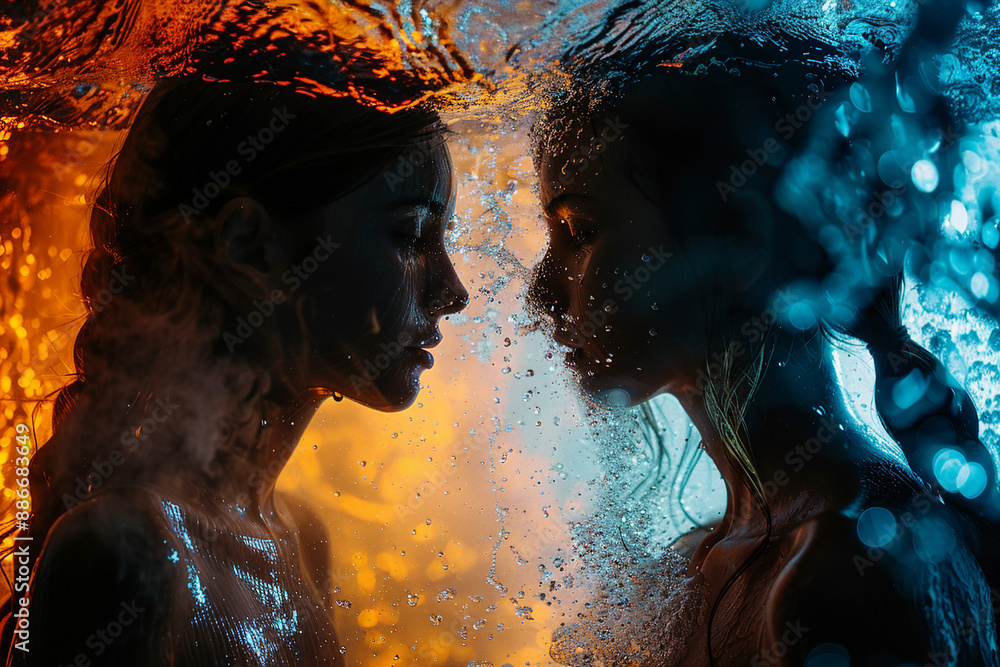 Aufkleber created with generative ai technology image of two natural elements fire and water