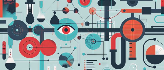 Obraz premium Abstract Geometric Composition in Blue and Red Tones