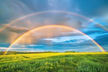 Naklejka premium Double Rainbow Over a Lush Meadow