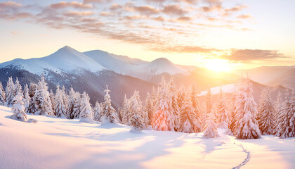 Verschneite Winterlandschaft mit Bergen 