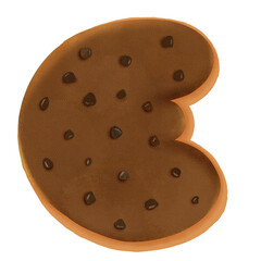 Cookie alphabet font. Cartoon chocolate chip cookie letters.