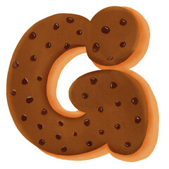 Cookie alphabet font. Cartoon chocolate chip cookie letters.