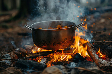 AI generated picture of summer picnic in forest outdoors outdoors