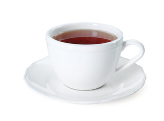 Aromatic tea in cup isolated on white