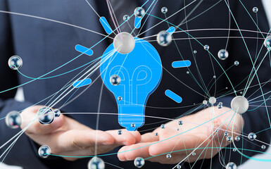 Neural network 3D illustration. Big data and cybersecurity