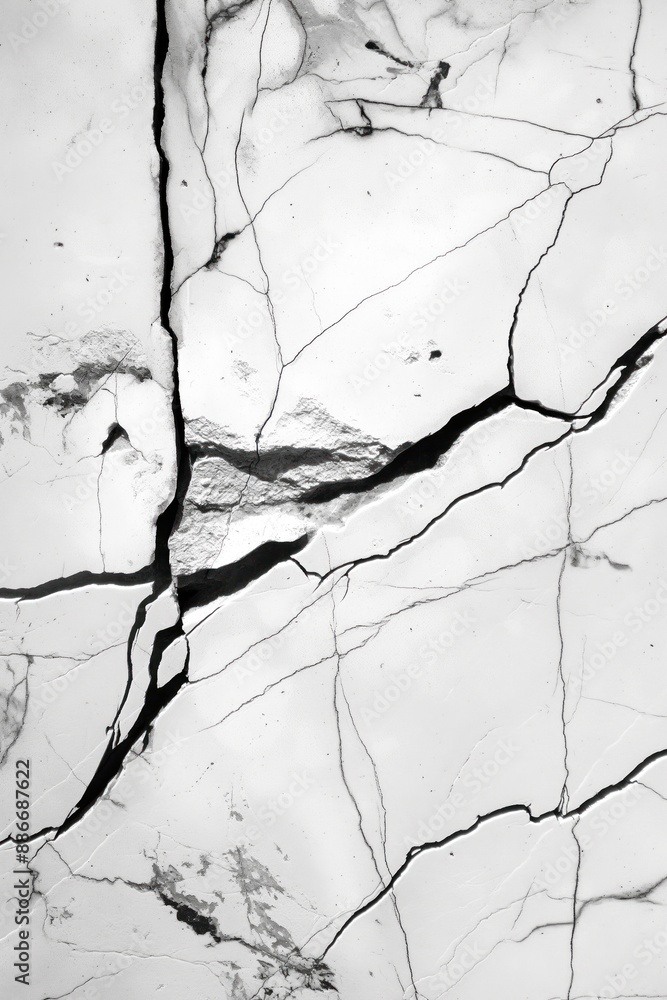 Poster cracked white marble surface texture with rough finish. close-up view of aged crack running diagonal