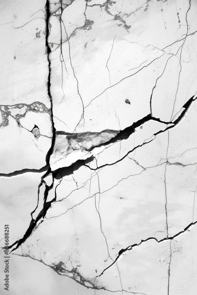 Poster close-up view of white marble wall with unique texture, cracks and lines. focus on textured surface,