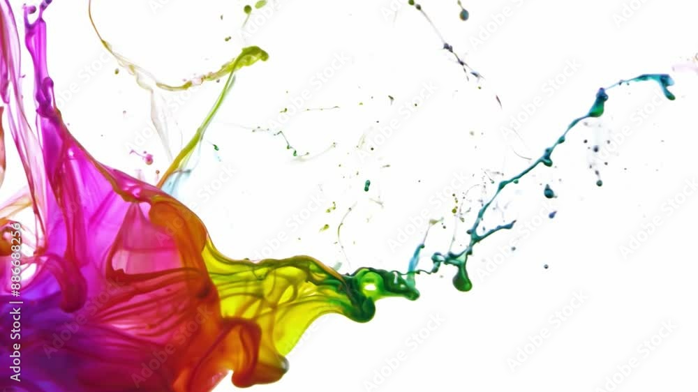 Aufkleber colorful paint splashes and splatters against a white backdrop, creating an abstract, dynamic compos