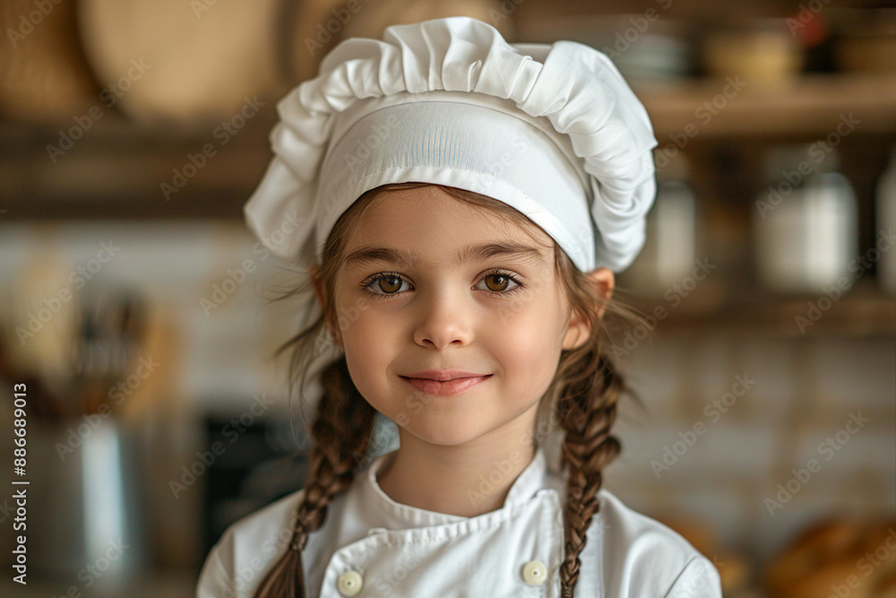 Wall mural AI generated photo of cute nice child wear adult costume chef culinary concept