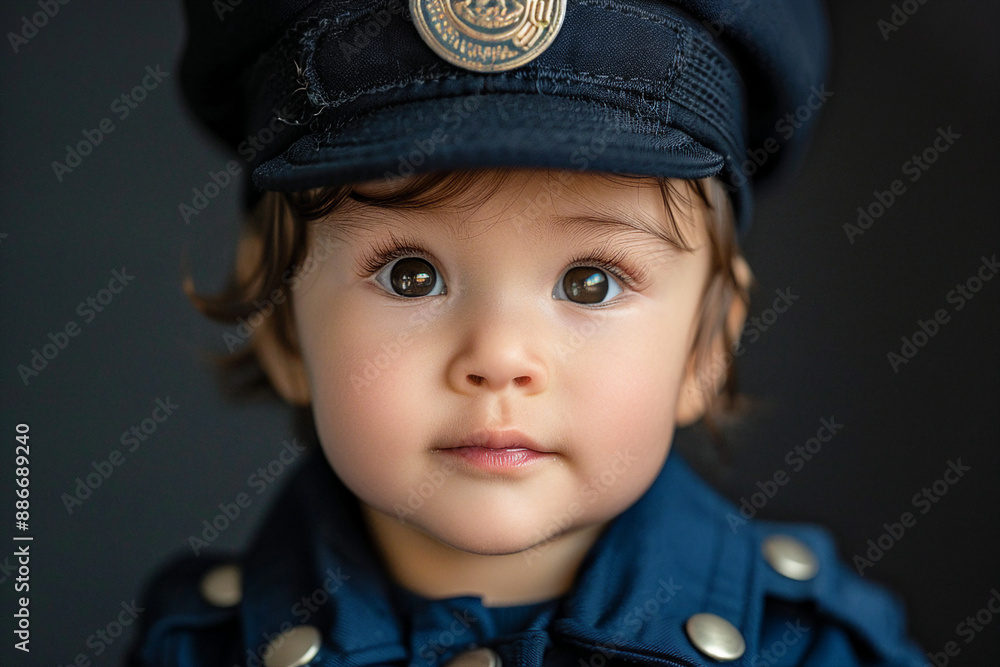 Sticker AI generated photo of small cute adorable pretty child work as policeman