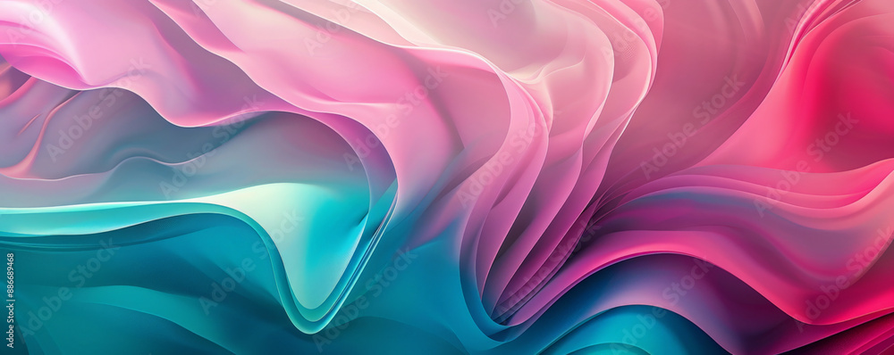 Aufkleber a stunning gradient wave pattern with smooth, undulating curves transitioning from teal to pink, cre