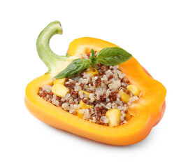 Quinoa stuffed bell pepper with basil isolated on white