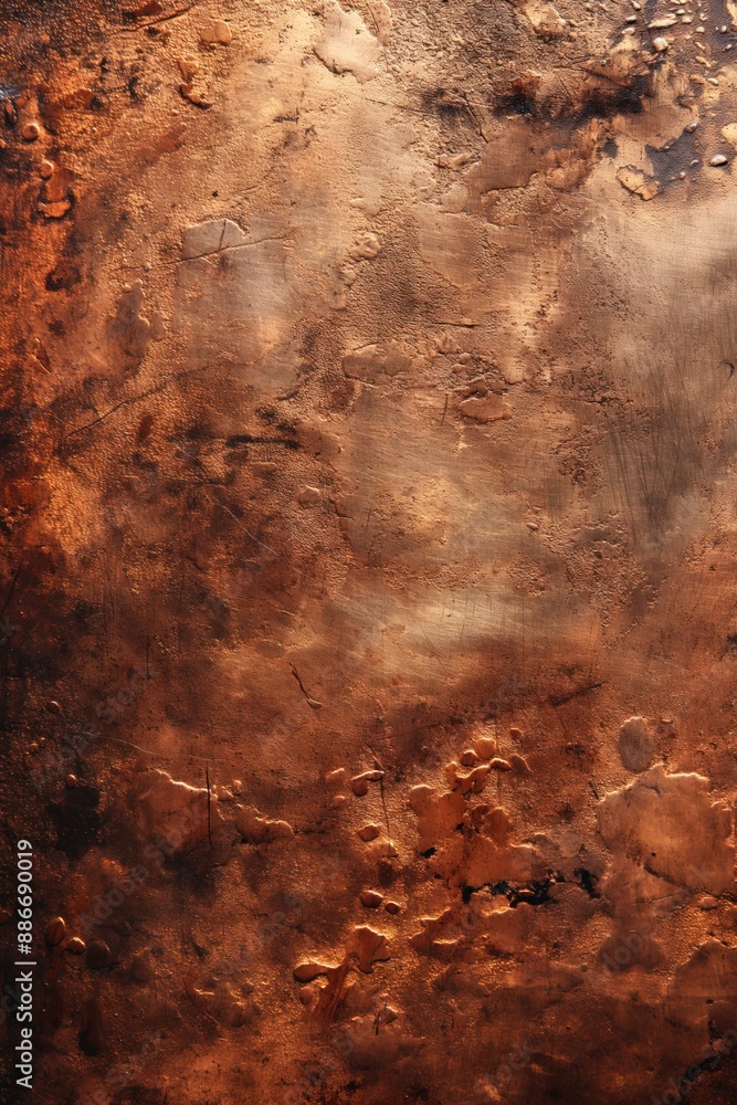 Poster Metallic artwork features textured brown surface with small black dots adding depth. Close-up view of unique design element suitable for tech or eco-themed projects.