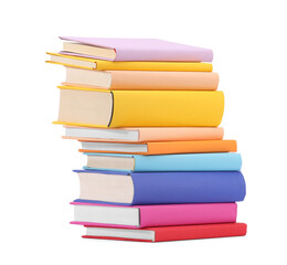 Stack of colorful books isolated on white
