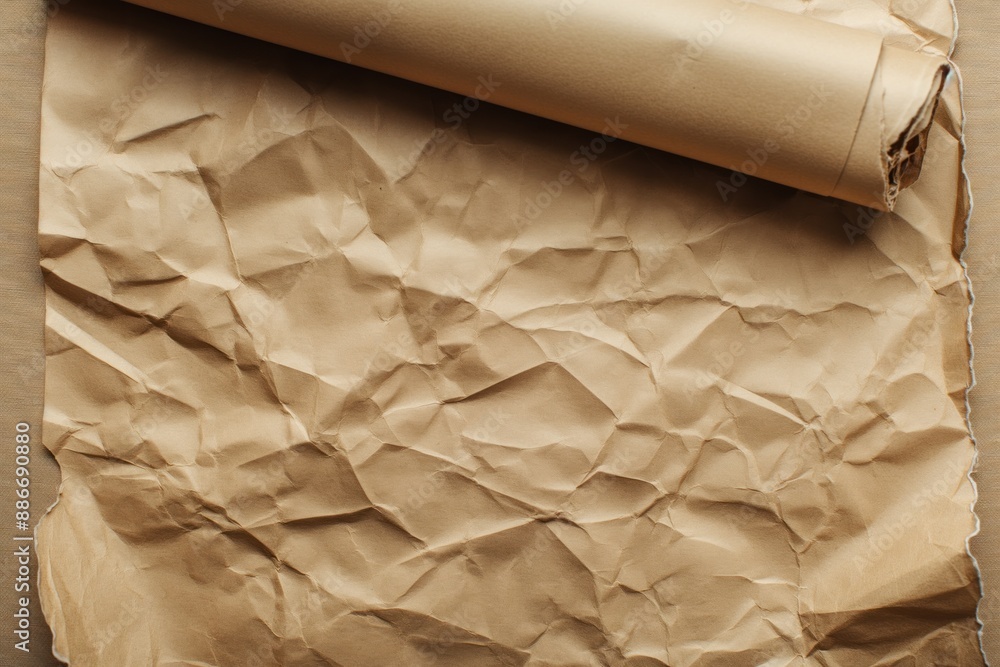 Poster crumpled paper texture background with creases and folds. close-up view of rough brown paper surface