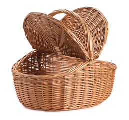 One picnic wicker basket with lids isolated on white