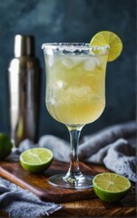 margarita cocktail tall glass slice lime rim is