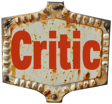 rusty sign with the word critic on it