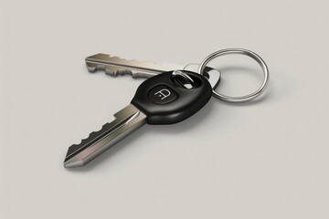 Detailed close-up of car keys with a black remote on a light background