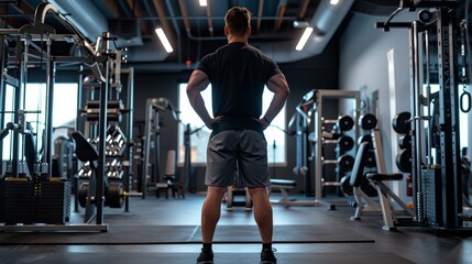 Motivated Man Standing in a Modern Gym