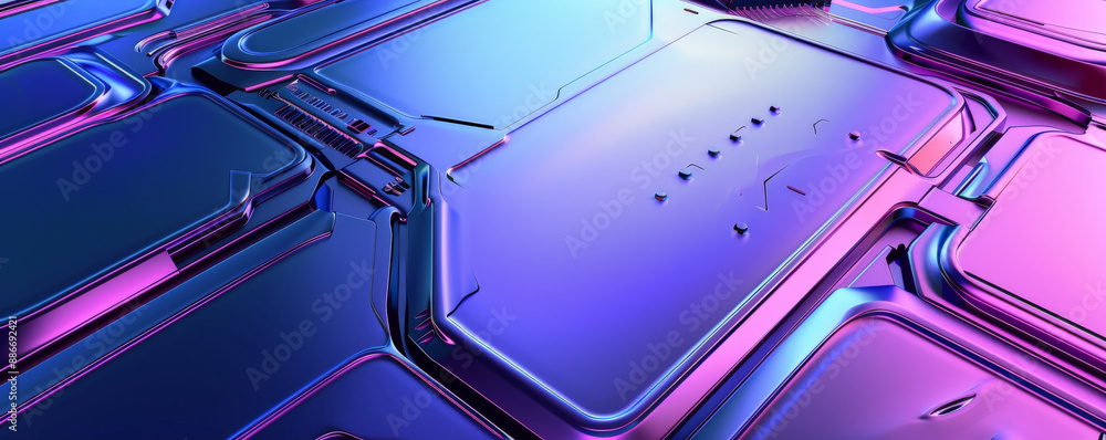 Poster a high-tech abstract background featuring a segmented metallic panel, with a mix of matte and glossy