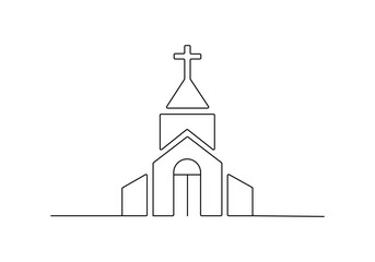 Church icon continuous one line art, line art vector illustration. Pro vector