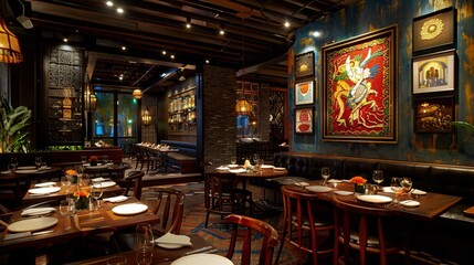 Elegant Restaurant Interior with Art Deco Decor.