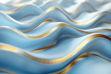 Obraz premium A soft blue background with thin, curved gold lines forming an elegant, minimalist pattern,
