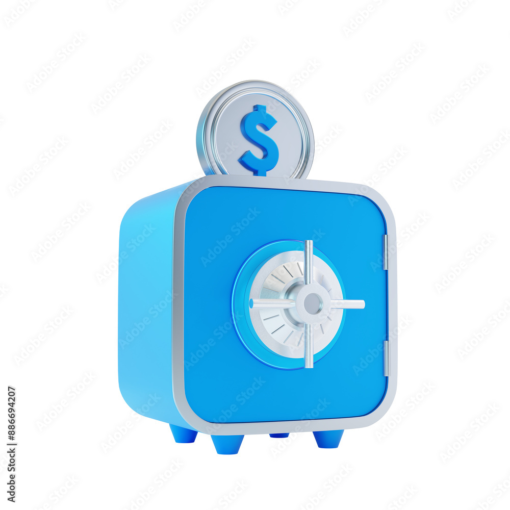 Poster 3d safe box with dollar money icon with isolated from transparent background