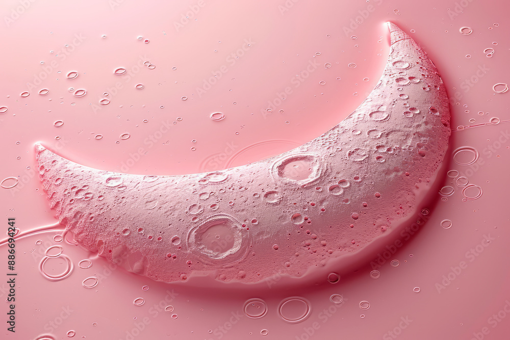 Poster a half-moon with delicate lines extending outwards, creating a serene, fluid pattern on a pastel pin