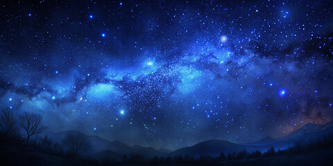 A breathtaking view of a starry night sky filled with countless stars and a hint of the Milky Way. The dark sky is dotted with bright stars, creating a serene and magical atmosphere