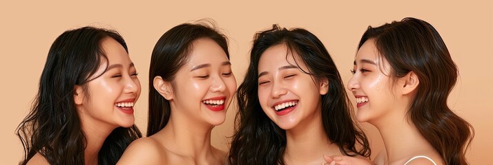 Four asian women are smiling and laughing together