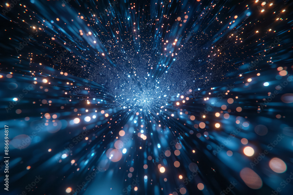 Poster abstract depiction of jagged spikes creating a starburst effect on a deep navy blue backdrop,