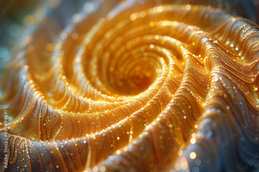 Poster abstract depiction of golden spikes creating a spiral pattern on a soft pastel yellow backdrop,