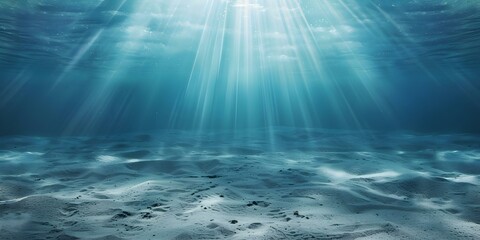 Obraz premium Underwater Scene with Sandy Floor and Stunning Light Rays. Concept Underwater Photography, Sandy Floor, Light Rays, Nature Scenes